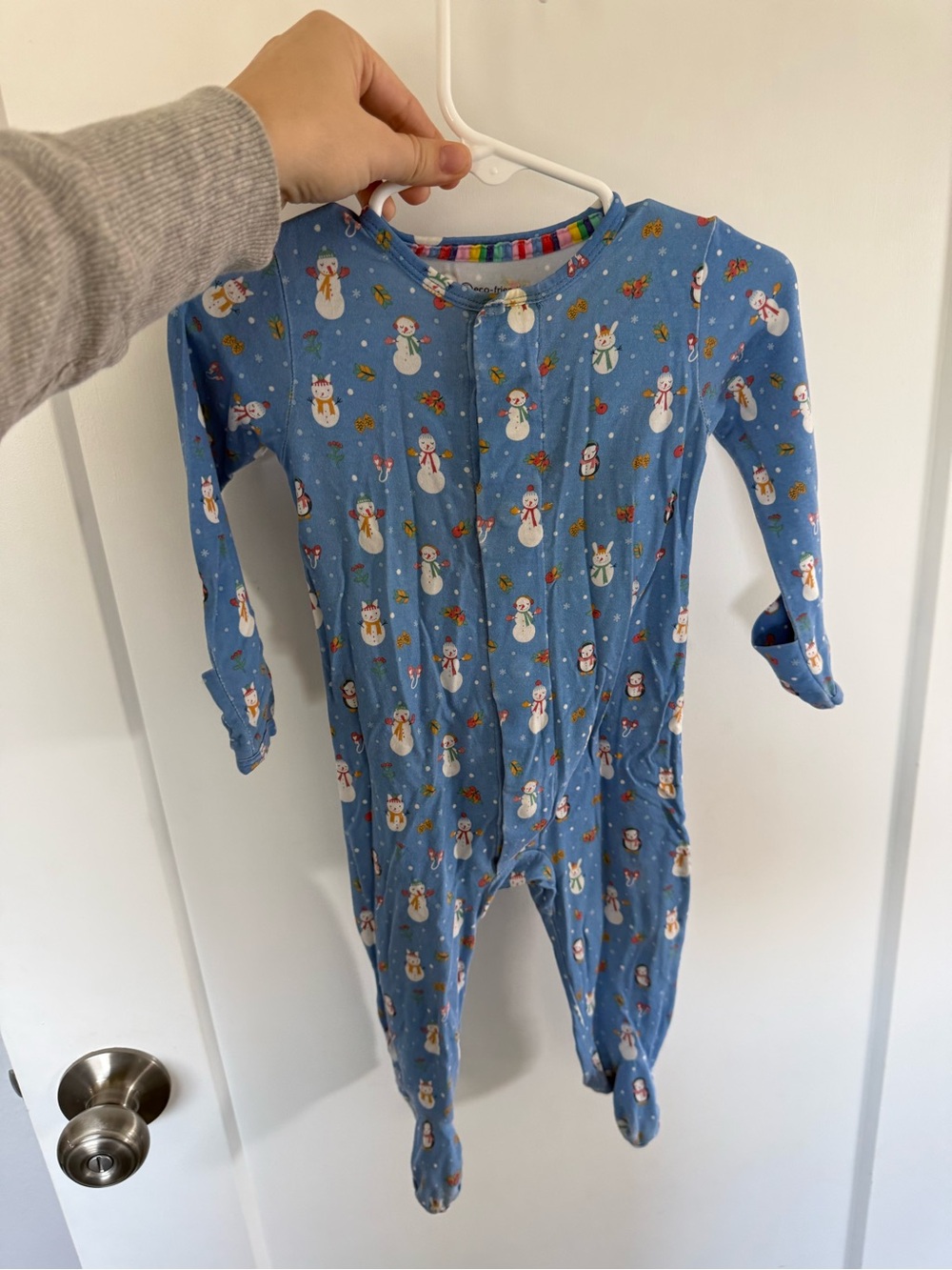 Magnetic Me Blue Snowman Print One-Piece Footed Pajama, 3-6 months